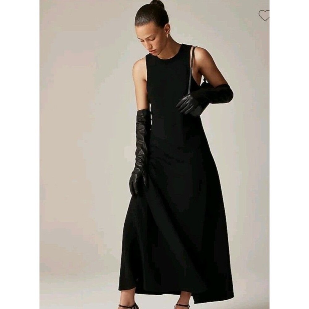J.Crew Long A-Line Dress Drapey Crepe Black Maxi Lined CG350 $168 Size 2 NWT